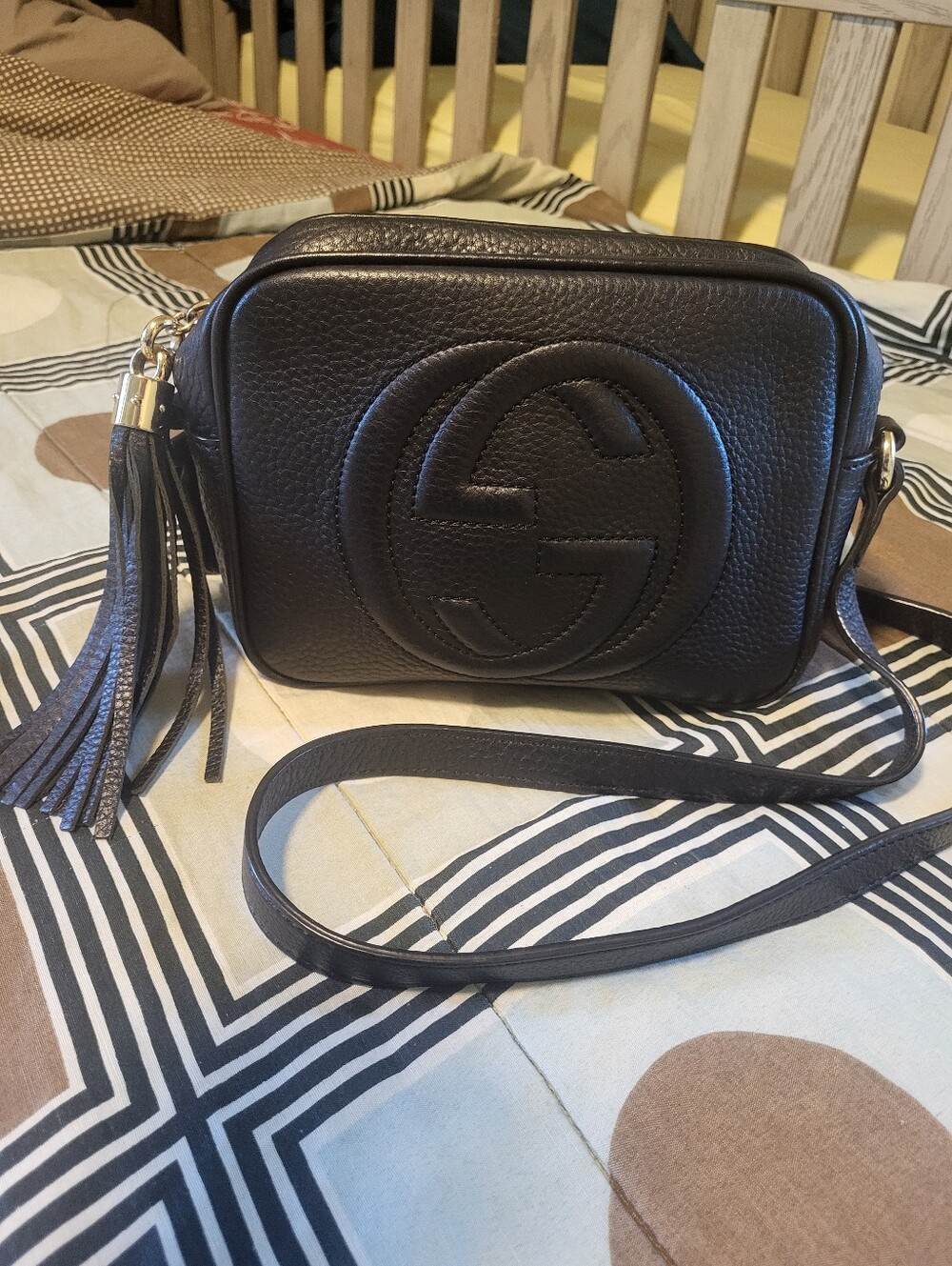 Authentic Gucci Soho Black Leather Crossbody with Tassel